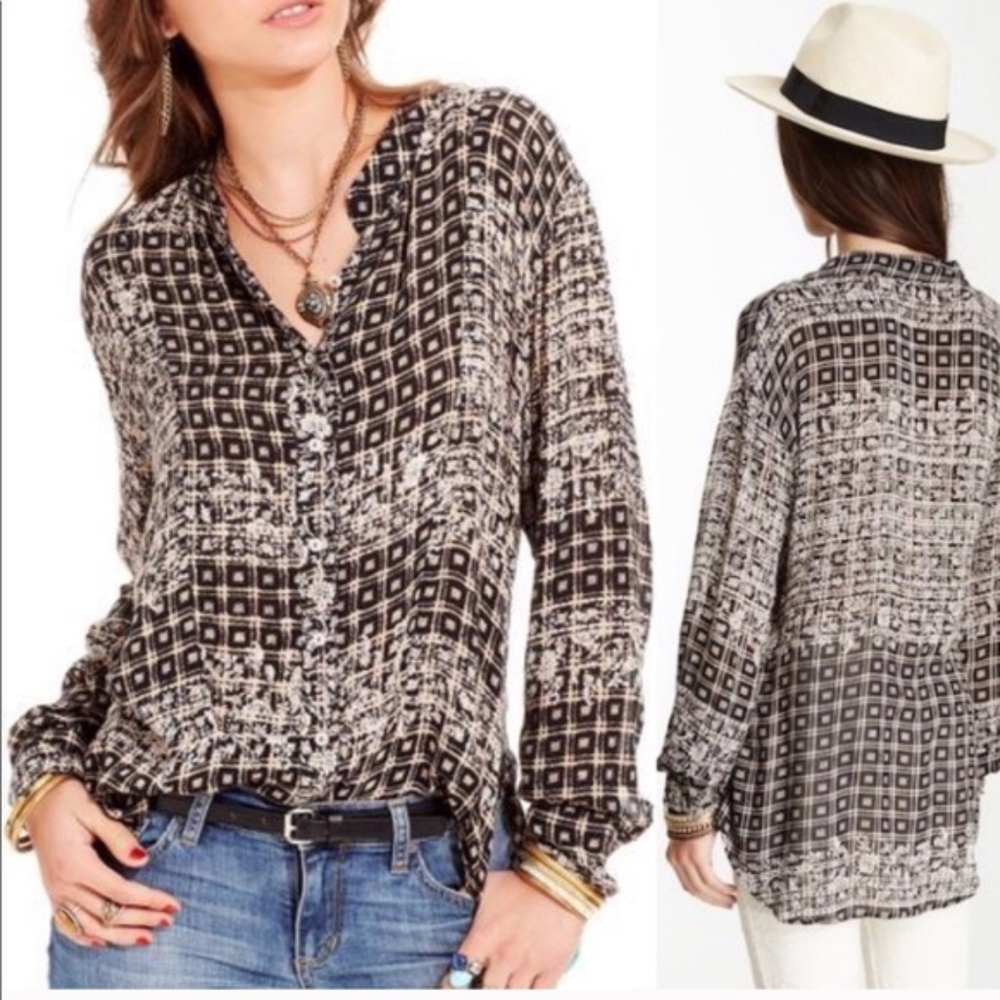 Free People Caravan Floral Plaid Button Up